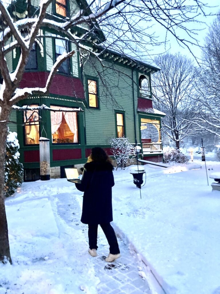 A Social Worker making a house visit after hours. For many social workers, particularly those working with older adults, working after hours is the norm.